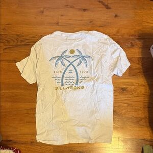 Billabong White Tee with Blue Palm & Gold Sun Graphic